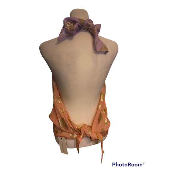 Loveshackfancy Boca Handkerchief Halter Star Top Sunset Orange Ombre Sz S - Picture 4 of 7